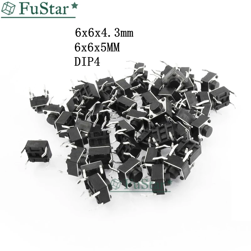 100pcs 6*6*4.3 6*6*5mm Panel PCB Momentary Tactile Tact Push Button Micro Switch 4 Pin DIP Light Touch 6x6x4.3 mm Keys Keyboard