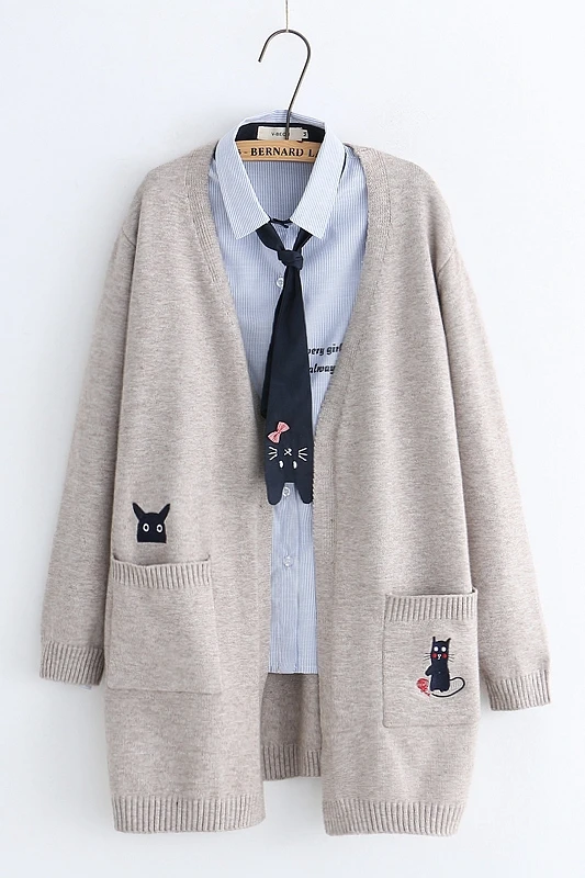 Autumn Women\'s Sweater Knitwear Jackets Mori Girl Cute Cat Long Sleeve Coat Japanese Korea Teens Student Sweet Jumper Cardigans