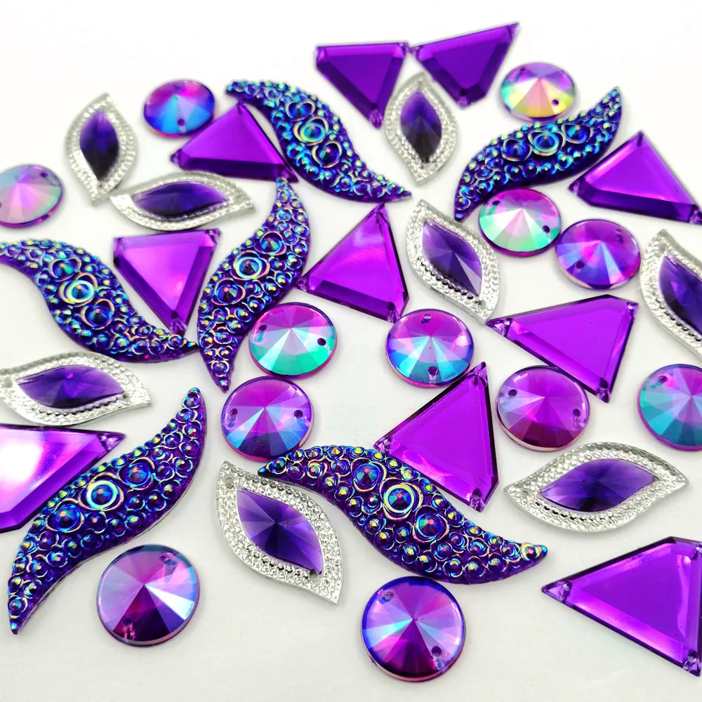 Haut Mixed Purple Stones and Crystals Clothes Decor Decorative diy Rhinestones Buttons Beads For Sew on Wedding Bridal Costumes