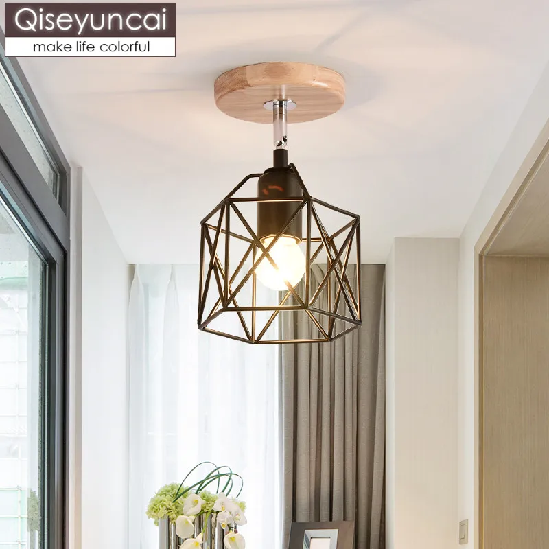 

Qiseyuncai Nordic modern macaron color porch wrought iron ceiling lamp simple hall hall corridor aisle balcony wood lamps