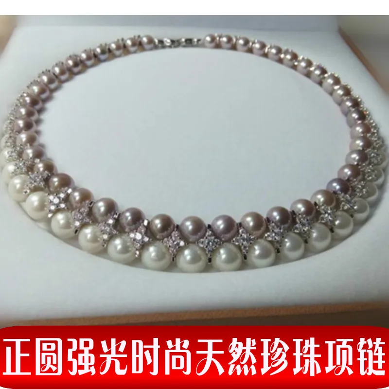 Double fashion light freshwaterpearl Necklace Necklace genuine 925 silver special free shipping