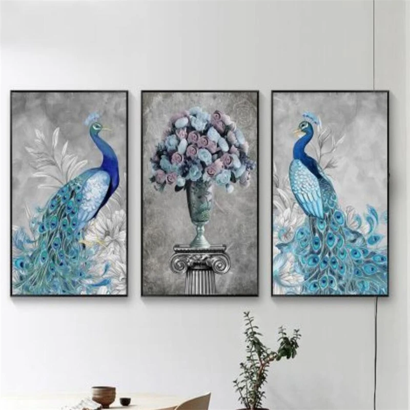 European style series blue peacocks and elk decorative paintings Wallpaper wall paintings photo wall