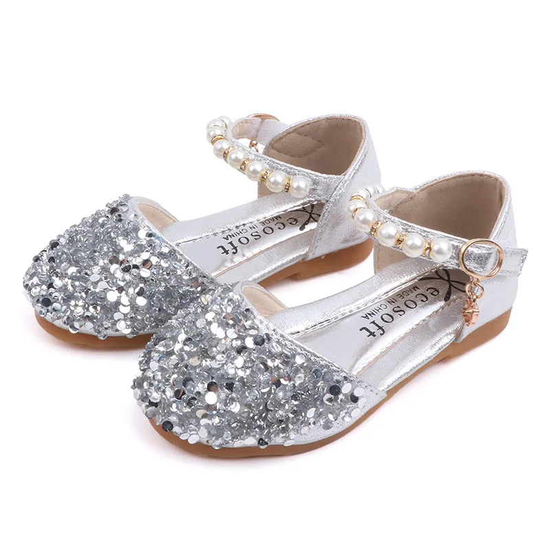 Princess Leather Shoes Children Casual Shoes New Girls Sequins Wedding Party Kids Baby Girls School Dance Shoes Size 21-36 A619