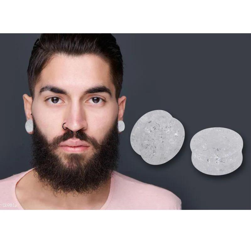 Crazy Fashion 1 Pair White Clear Crack Shatter Stone Double Flared Tunnel Plugs Ear Stretcher Expander Gauges Piercing Jewelry