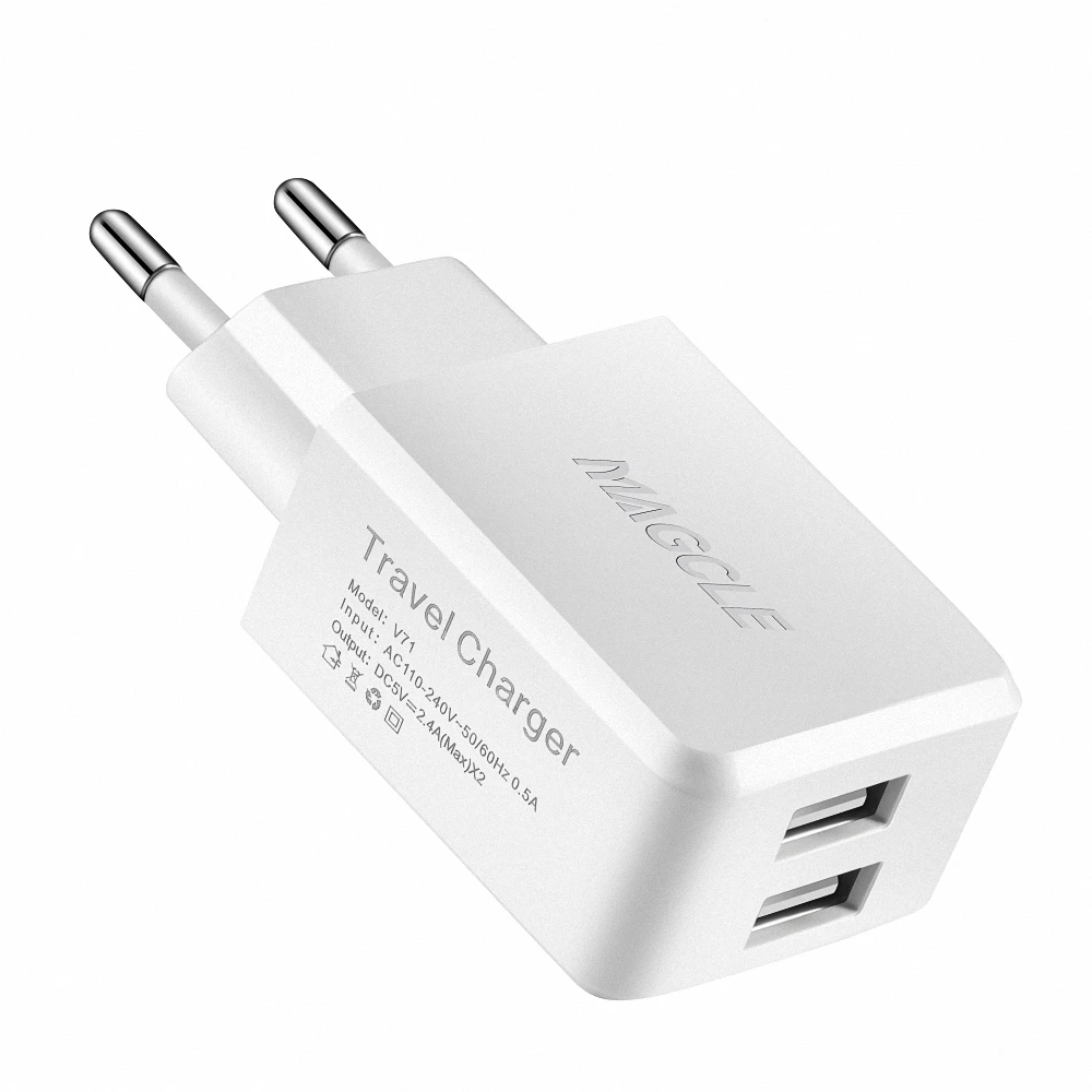 Magcle شاحن USB مزدوج 5V2.4A الجدار شاحن للهاتف المحمول المزدوج USB ميناء السفر الجدار شاحن هاتف ذكي USB مهايئ شاحن