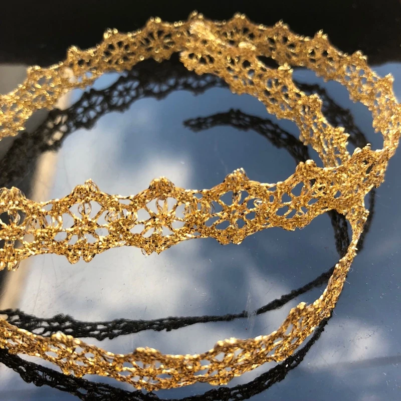 1cm Crocheted Gold Lace Trimming Ribbon Tape diy Wedding Cosplay Clothes Sewing fabric Handmade Headwear Ornaments