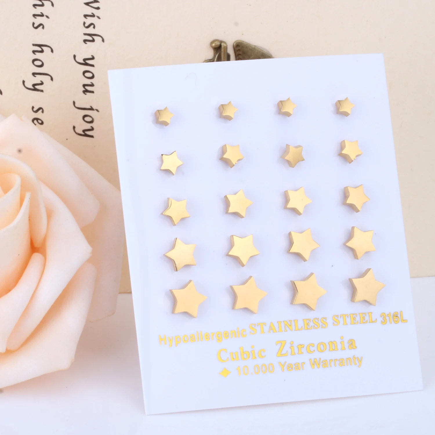 Luxus Stahl Großhandels preis Fünf-Sterne-Ohr stecker für Frauen/Mädchen Größe 4mm bis 8mm Gold Farbe Ohrring Schmuck Geschenk