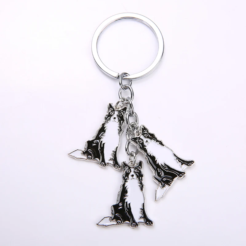 Border Collie dog pendant key chains for men women metal bag charm car keychain key ring Jewelry Gifts