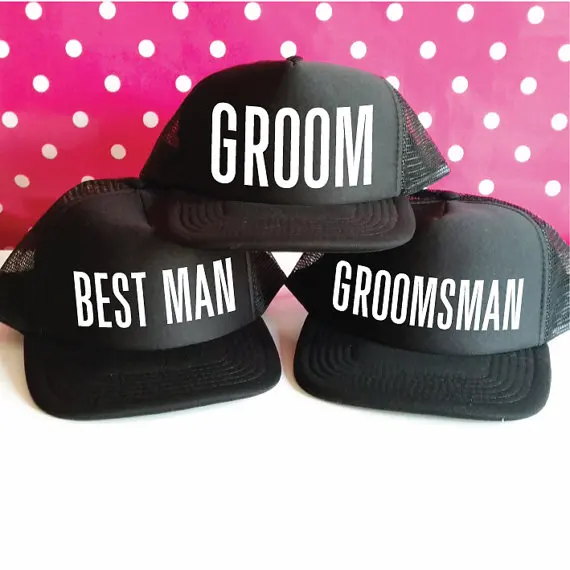 personalize wedding  groom best man groomsmen Bachelorette party Mesh Trucker Snapback trucker hats caps gifts favors