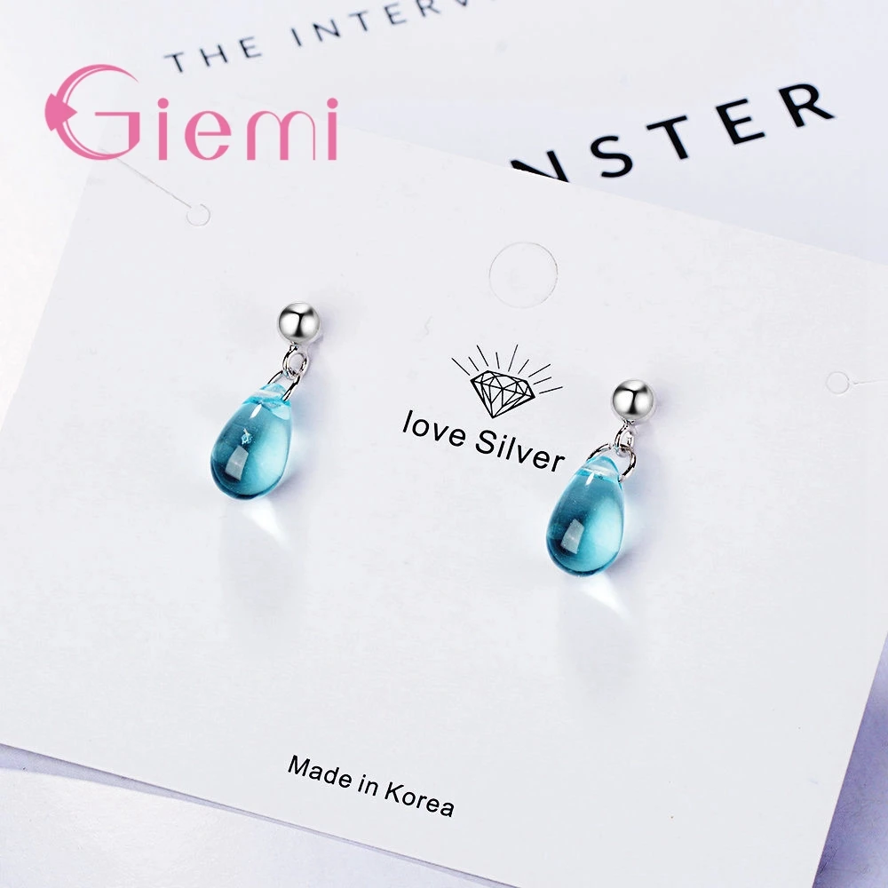 

Free Shipping Romantic Lake Blue WaterDrop Shape 925 Sterling Silver Drop Earrings For Women Fashion Wedding Jewelry