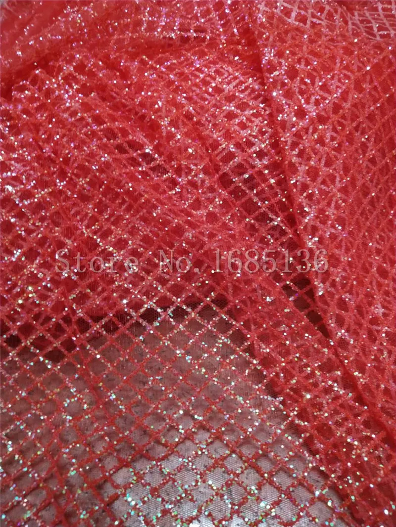 

pretty glued glitter red color African Nigerian shinny glued glitter Lace Fabric H-91407 with glitter for beautiful dress