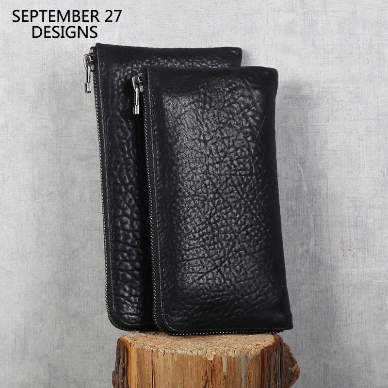 Zipper Long Wallet Men Genuine Leather Luxury Handmade Sheepskin Ladies Casual Cell Phone Purses Simple Big Capacity Clutch Bag