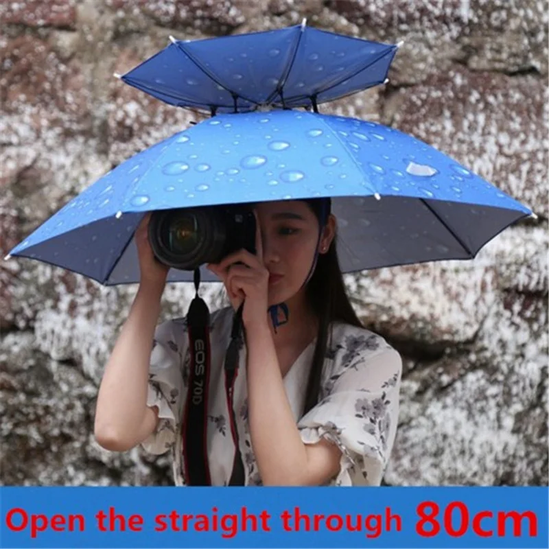 PALONY-Portable Foldable Umbrella Hat, Sun Shade, Waterproof, Outdoor Camping, Hiking, Fishing, Festivals, Parasol, Brown Cap