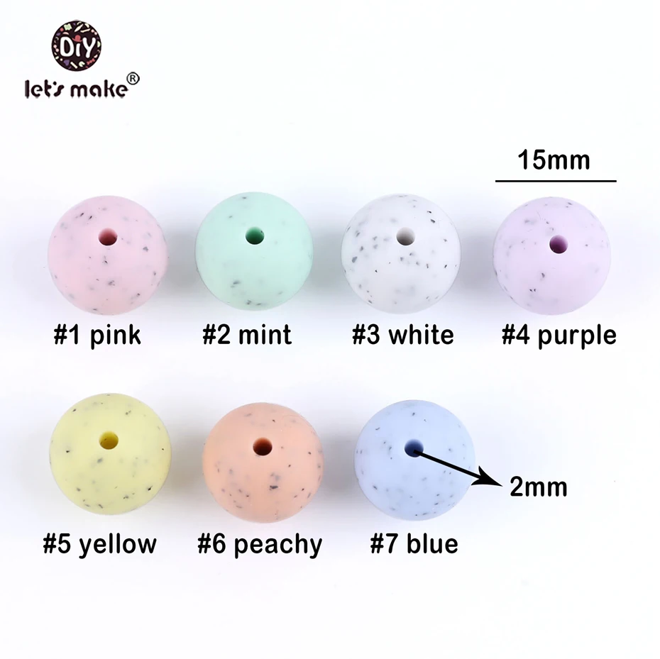 Let\'s Make 15mm 100pcs/lot Baby Teether Silicone Beads DIY Crib Rattle Toys Granite Style BPA Free Teether Beads Sensory Toys