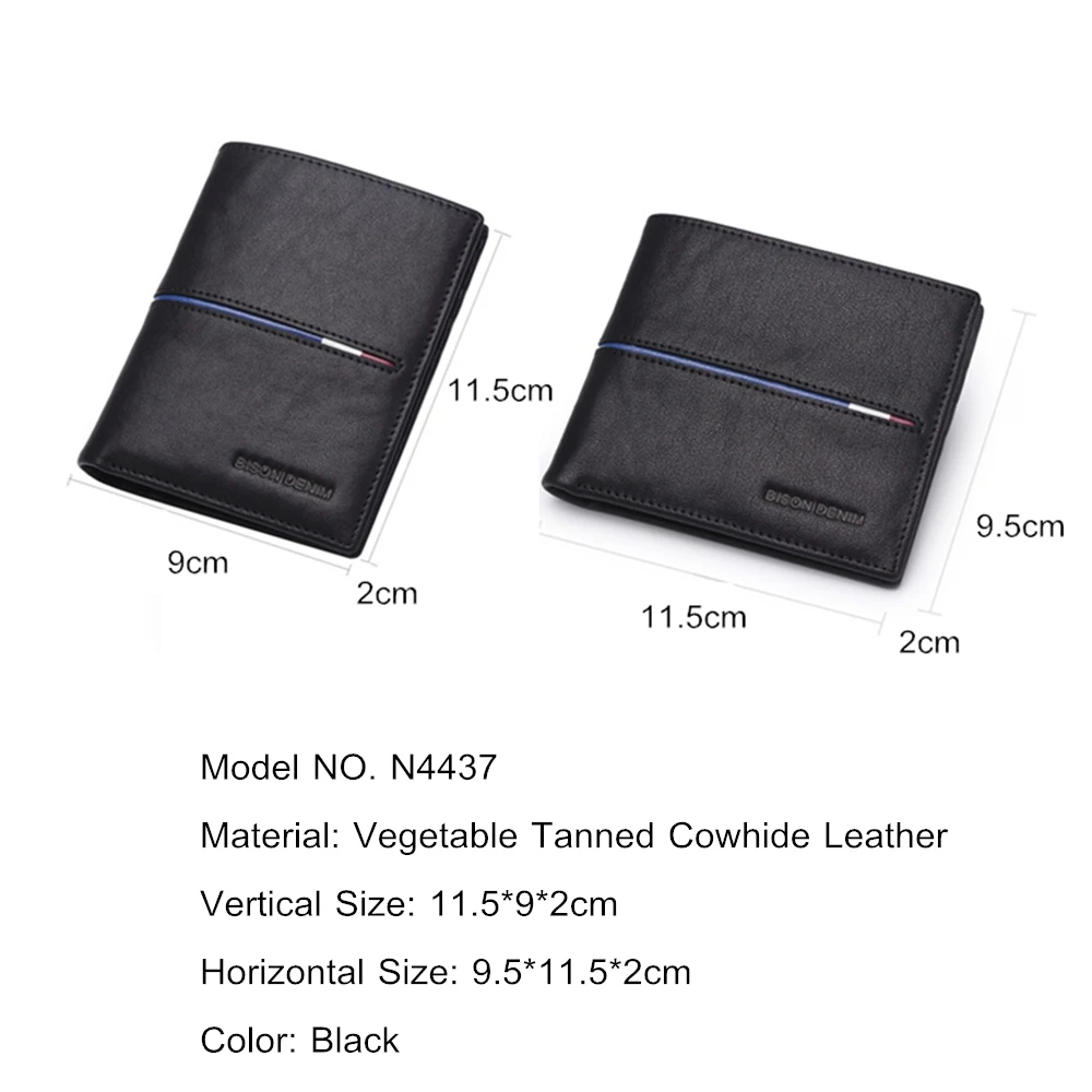Bison denim carteira de couro genuíno dos homens da marca moda curto bolsas de moeda id titular do cartão de crédito fino bifold carteira masculina