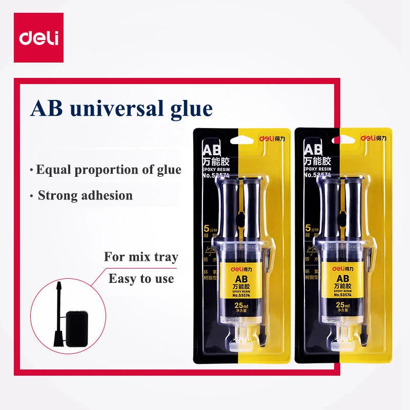 Deli-pegamento de resina epoxi AB, súper líquido, automezcla para vidrio, Metal, goma, impermeable, fuerte, 25ml, 53574, lote de 5 unidades