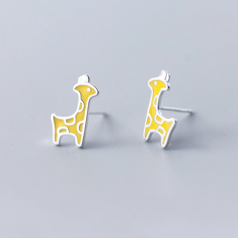 MloveAcc 925 Sterling Silver Yellow Enamel Giraffe Earrings Small Stud Earrings for Women Fashion Earrings Jewelry