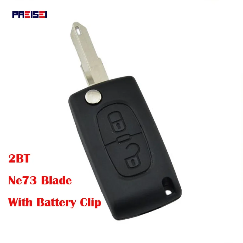 

PREISEI 5pcs/lot 2 Buttons Car Flip Remote Key For Peugeot 106 206 Key Case Fob NE73 Blade CE0536 With Battery Holder