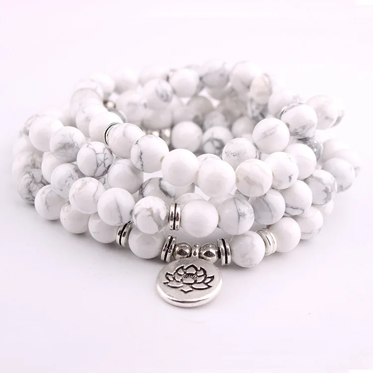 8mm White Pine 108 Mala Bracelet or Necklace for Men Women Yoga Healing Prayer Beads Strand Charm Bracelet