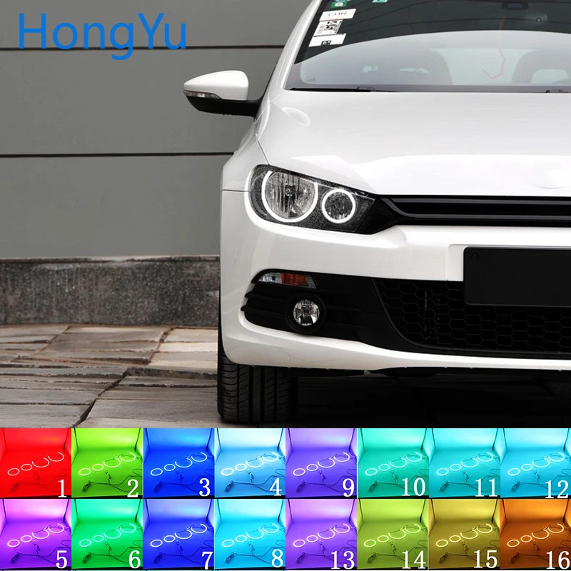 Multi-color RGB LED Angel Eyes  Ring Eye DRL RF Remote Control for Volkswagen VW Scirocco 2008 -13 non projector Accessories