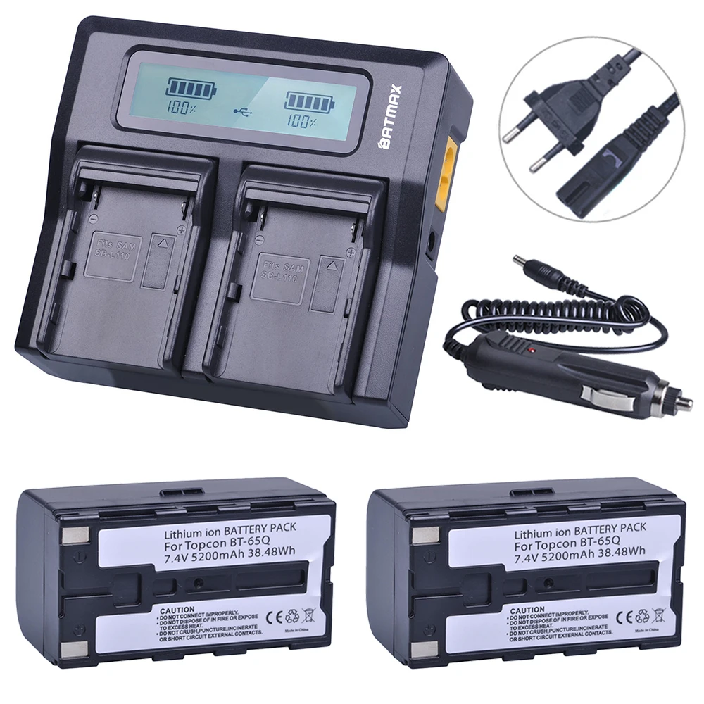 

2Pcs 7.4V 5200mAh BT-65Q BT65Q Li-Ion Battery + Rapid LCD Dual Charger Kits for Topcon GTS 900 and GPT 9000 Total Station