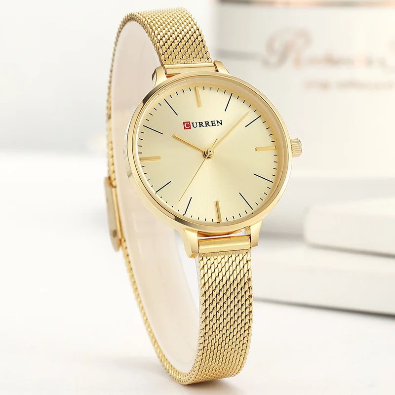 CURREN Watch Women Fashion Rose Gold Quartz Watches Female Steel Mesh Analog Clock Relogio Feminino