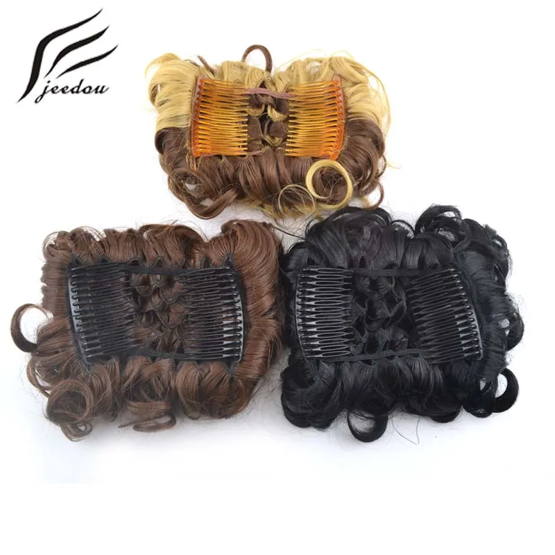 Jeedou-moño de pelo rizado Updos sintético para mujer, almohadilla de moño, Color gris Bromn, mezcla de colores, estilo Retro, postizos de boda