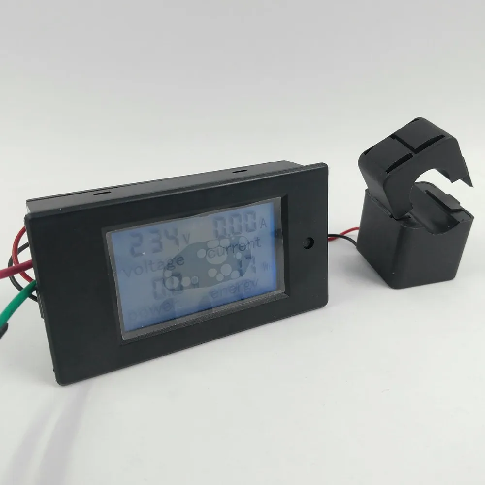 LCD 4IN1 100A Spannung strom aktive power energy meter blau hintergrundbeleuchtung panel voltmeter amperemeter kwh 80-260V 50 /60HZ Split CT