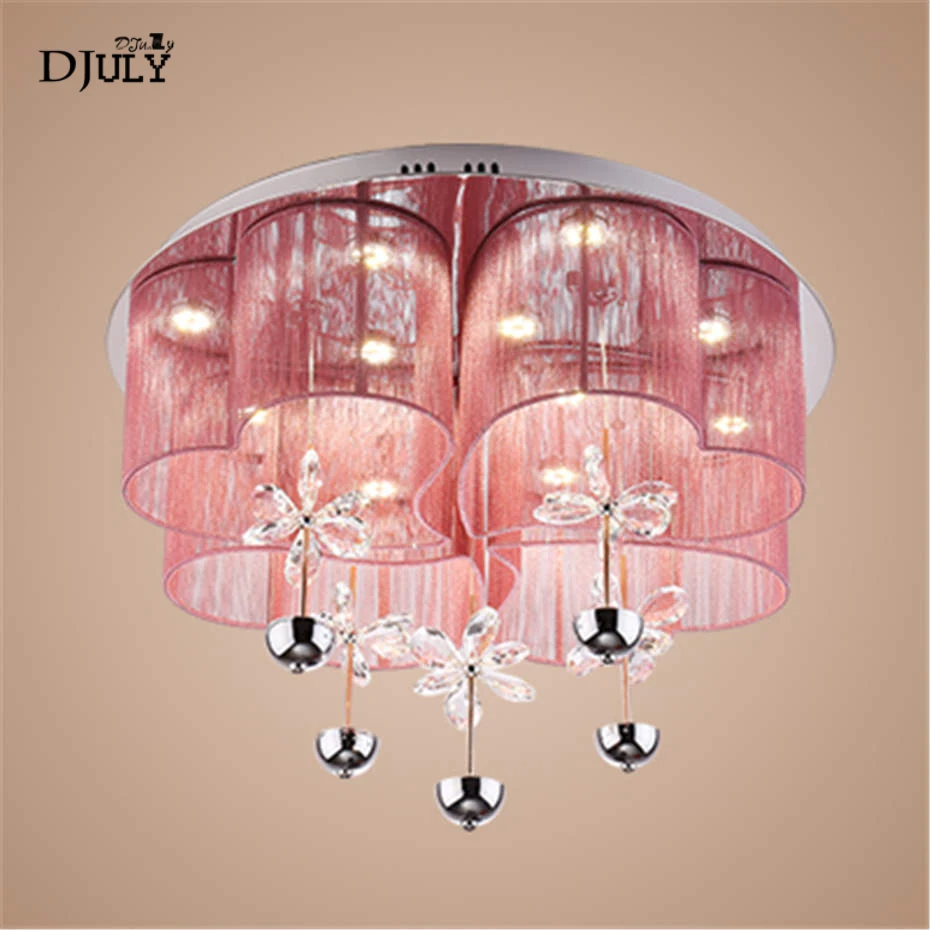 nordic Silk thread led crystal pink ceiling lamp for wedding room living room romantic home deco light fixtures luxury luminaire