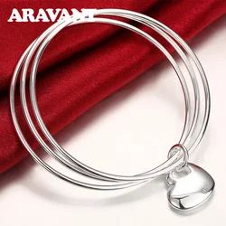 Aravant 925 Silver Heart Multi Circle Triple Ring Bangles For Women Fashion Jewelry Gifts