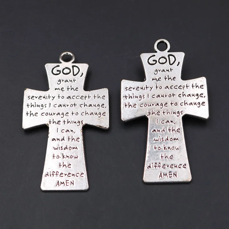 

4pcs Silver Plated Cross Pendants Christian Prayer Words Charms DIY Retro Jewelry Crafts Metal Accessories 56*33mm A485