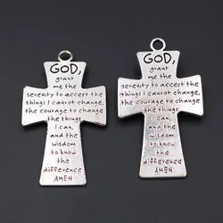 4pcs Silver Plated Cross Pendants Christian Prayer Words Charms DIY Retro Jewelry Crafts Metal Accessories 56*33mm A485