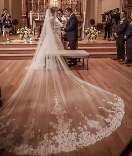 Voile de mariée en dentelle à sequins de luxe, voile de mariée cathédrale blanc ivoire et peigne, 3m