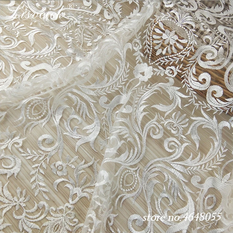 1yard new style Vintage Embroidery Polyester Net French Nigerian Lace Fabric In White For Wedding Dress, Home Party Decoration