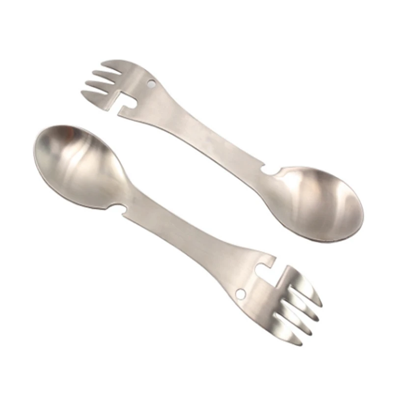

50pcs Stainless steel multi-function fork spoon bottle opener can opener outdoor camping portable tableware fork spoon