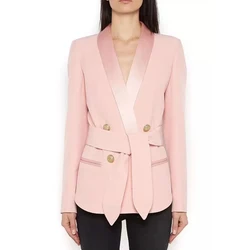 HIGH STREET Newest Fashion 2026 Designer Blazer Women's Shawl Collar Double Breasted Metal Buttons Belt Blazer Jacket