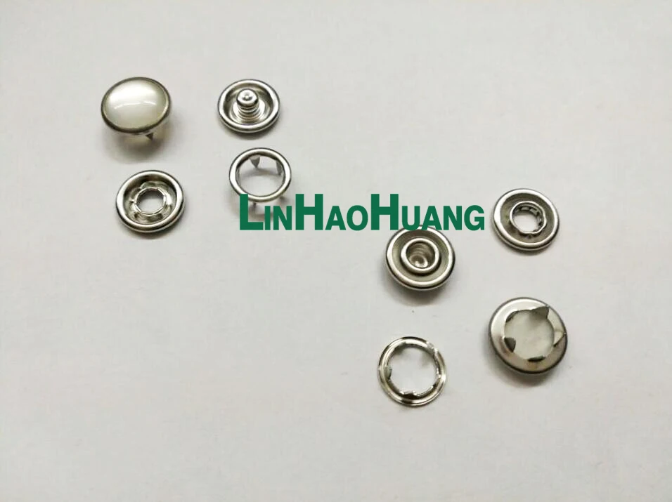 DIY 100sets/lot 8/10.5/12mm 4 part buttons white pearl prong snap button fastener nickle color  2015080404 +tools