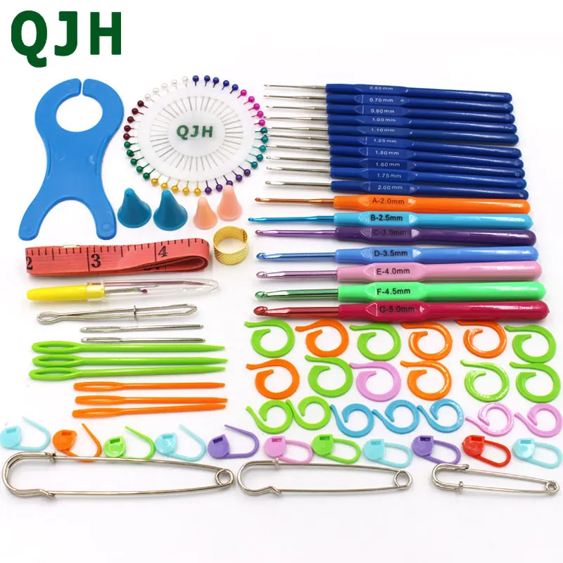 

QJH 1Set Knitting Tools Kit Crochet Hooks Needles Stitches Scissors Pins Knitting Needles Craft Case Crochet Set Patchwork 021