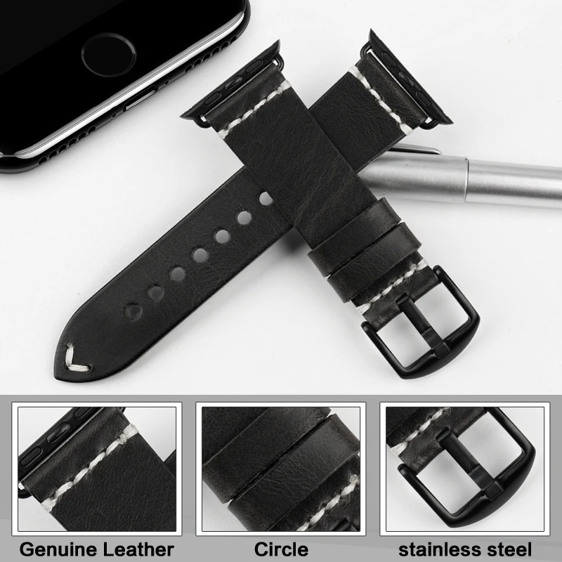 Vintage Oil Wax Leather Strap For Apple Watch Band 45mm 41mm 42mm 38mm 44mm 40mm Series 7 6 SE 5 4 3 iWatch Bracelet Watchband