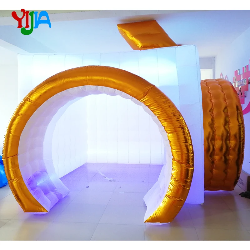 Nice Camera Shape Inflatable Photo Booth With 2 large Camera doors and LED Strip Lights color changing Inflatable Tent for party