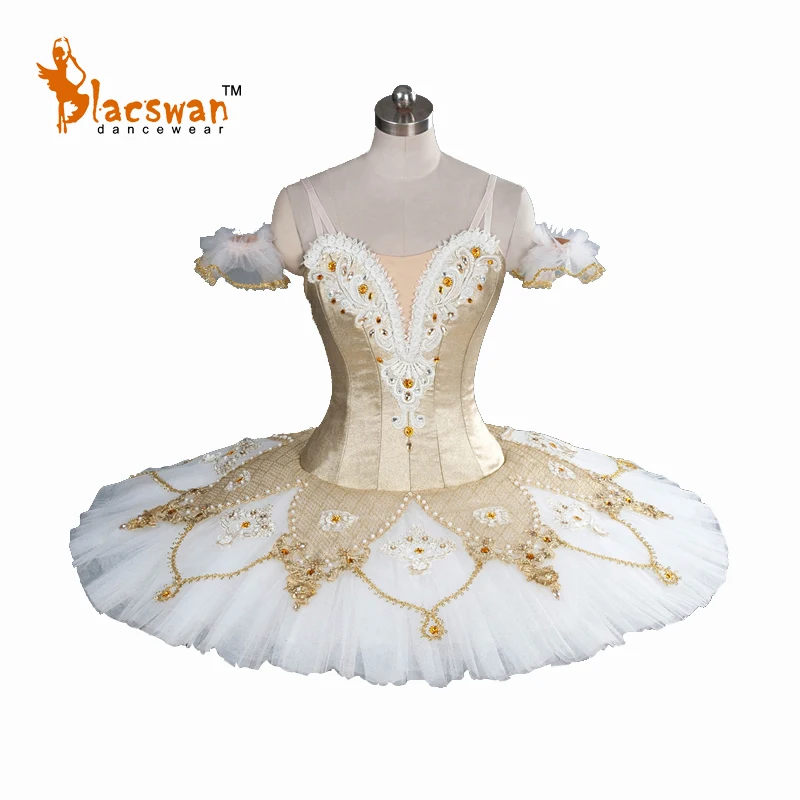 Gold and White Sleeping Beauty Princess Dance Dress Outfit The Gold fairy Platter Tutu Costumes BT812