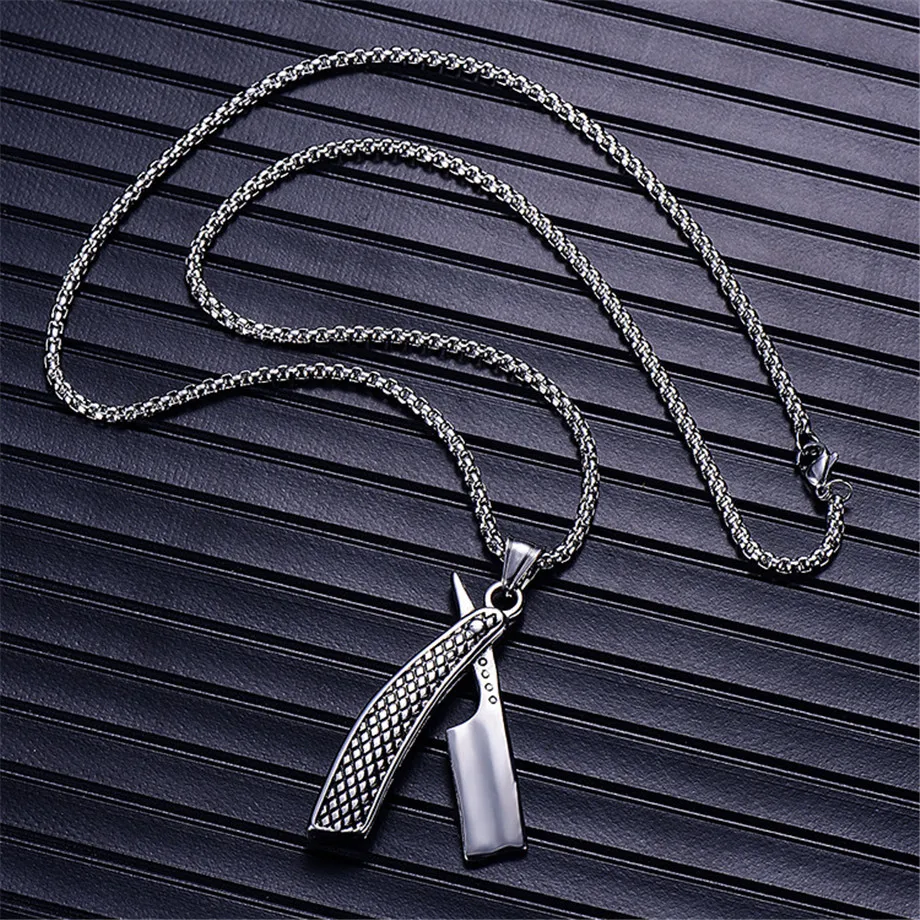 Punk Razor Blade Pendants Necklaces Gold Color Stainless Steel Chain Barber Shop Necklace for Men Jewelry