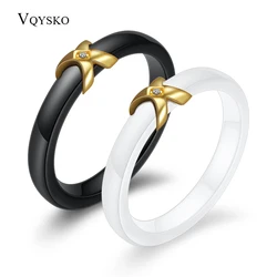 Gold Color X Women Ring AAA CZ Crystal White Cearamic Rings Wedding Bands Fashion Jewelry Wedding Party Gifts Wholesale