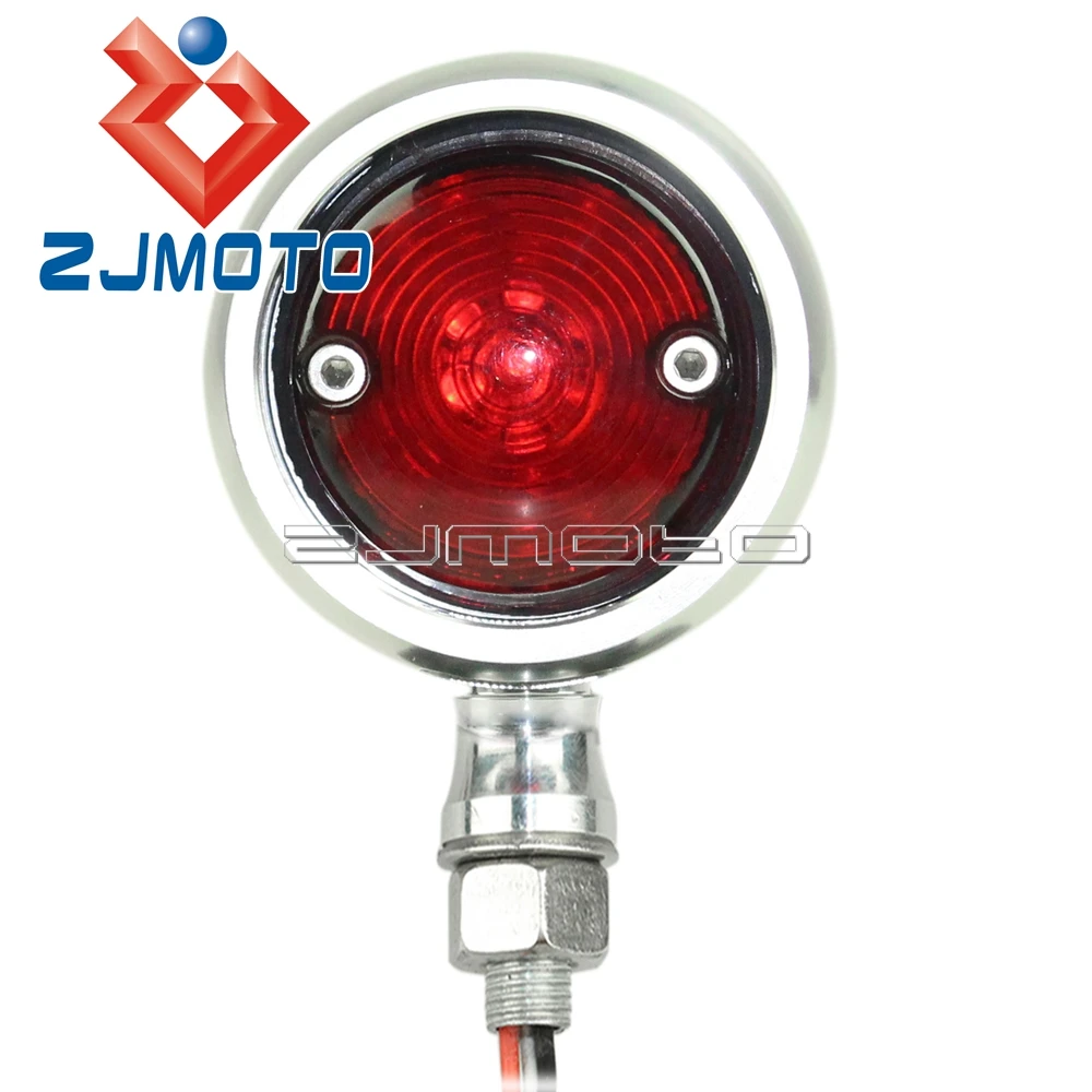 Silver Motorcycle Retro LED Tail Light For Harley Honda Yamaha Suzuki Cafe Racer Chopper Red Stop Rear Light Taillight