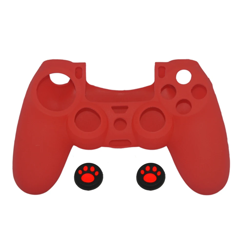 2 في 1 غطاء من مطاط السيليكون الناعم لجهاز بلاي ستيشن 4 PS4 وحدة تحكم الجلد + 2 قطعة قبعات سيليكون عصا التحكم