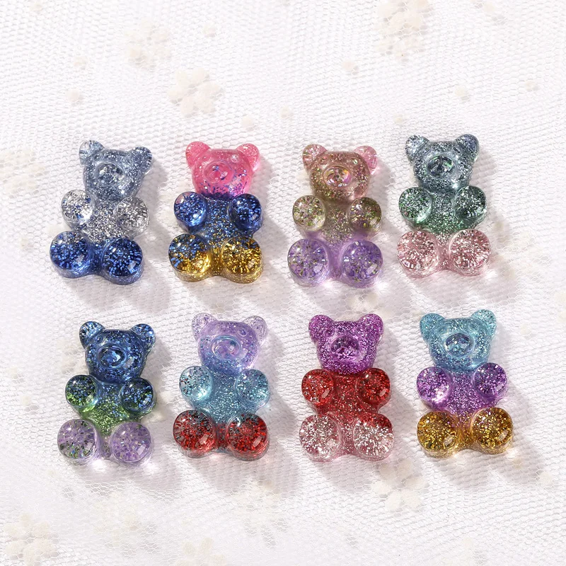20pcs 20*30mm Bear Charms Flatback Resin Cabochons Glitter charms for Keychain Pendant Necklace DIY making