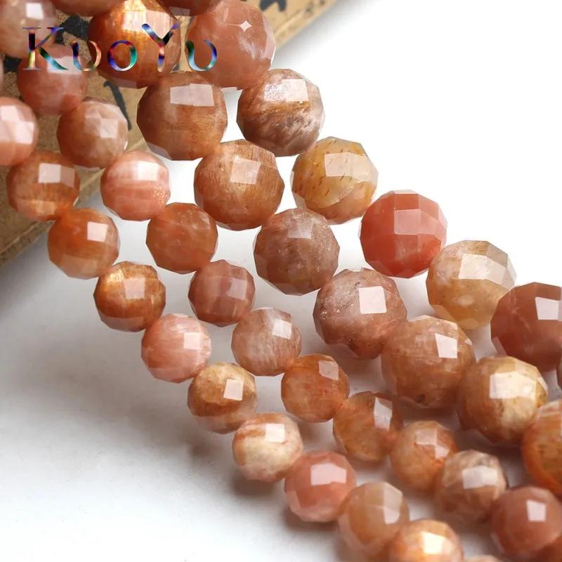 Natural Faceted Sunstone Beads Gem Loose Spacer Beads For Jewelry Making DIY Bracelets Necklace 7.5\