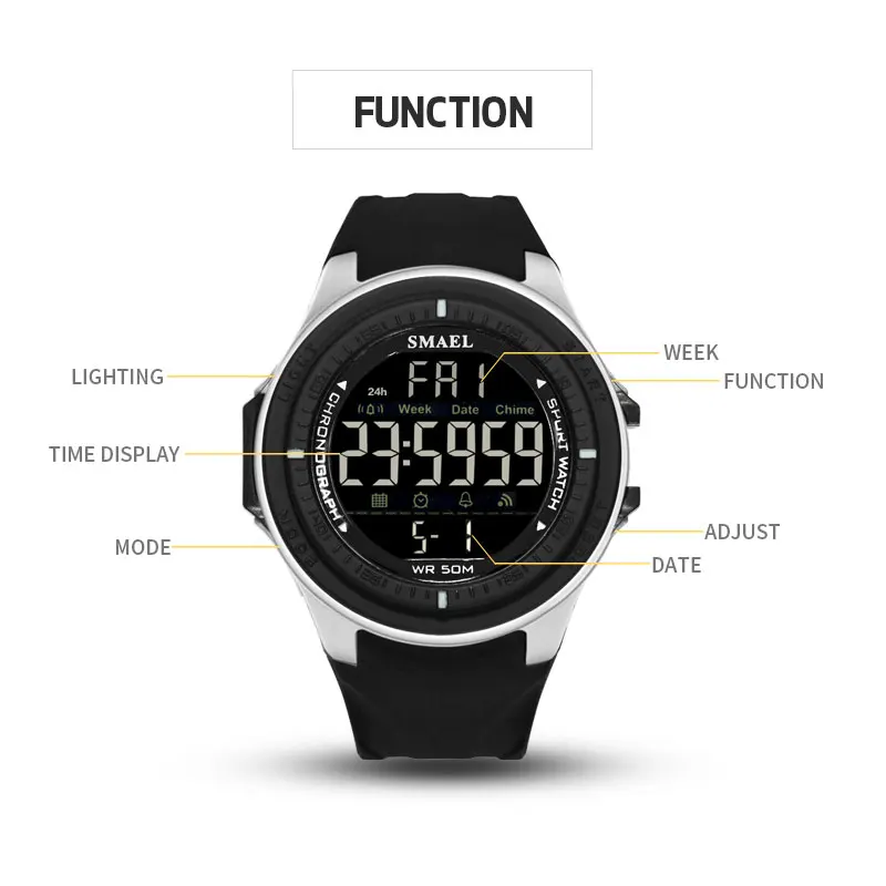 LED Digital Wristwatches Luxury Brand SMAEL Men Clock Automatic Sport Watches Alarm Reloje Hombre 1380 Army Watch Waterproof Men