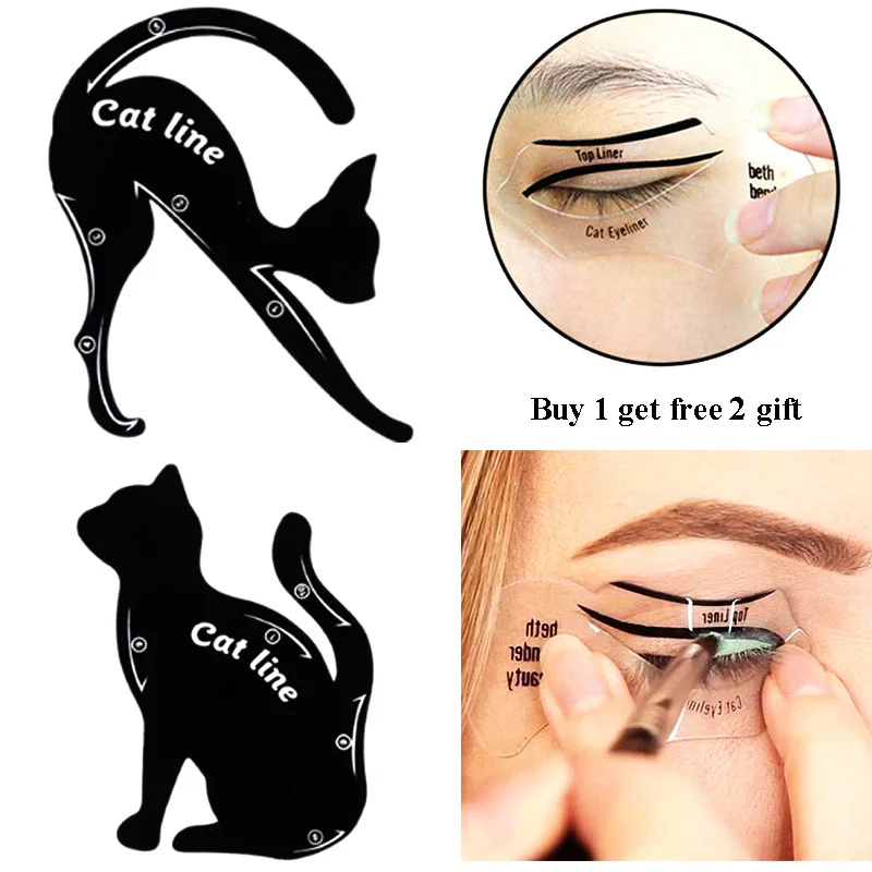 2Pcs Cat Line Stencils Set For Lady Eye Makeup Tool Beauty Eyebrow Mold Stencil Eyeliner Template Shaper Model Buy 1 Get Free 2