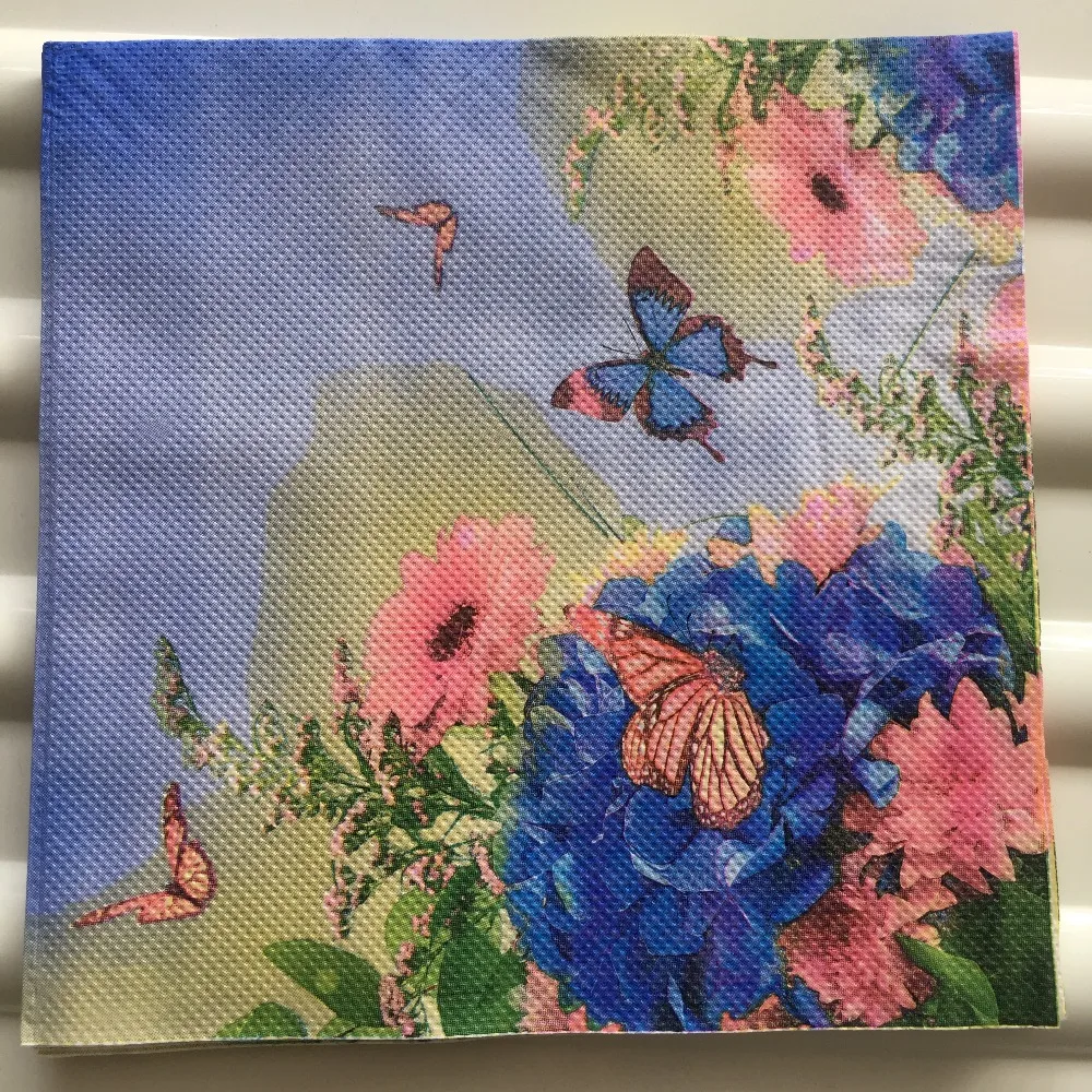 Decoupage wedding vintage napkin paper elegant tissue blue purple flower butterfly birthday party beautiful serviettes decor 20